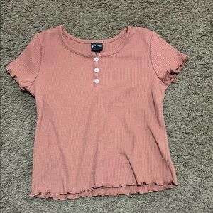 Girls art class  Mauve Ribbed Button Short Sleeve Tee